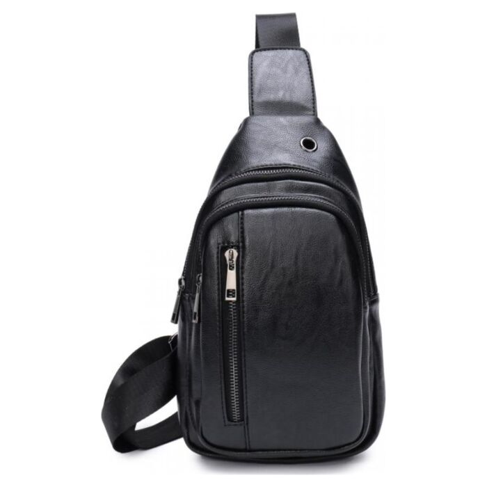 Рюкзак кожаный GRIZZLY мужской однолямочный с двумя отделениями RM-90/1 черный 