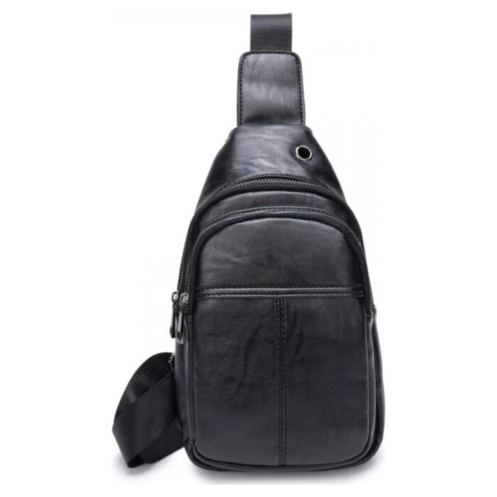Рюкзак кожаный GRIZZLY мужской однолямочный с двумя отделениями RM-91/1 черный 