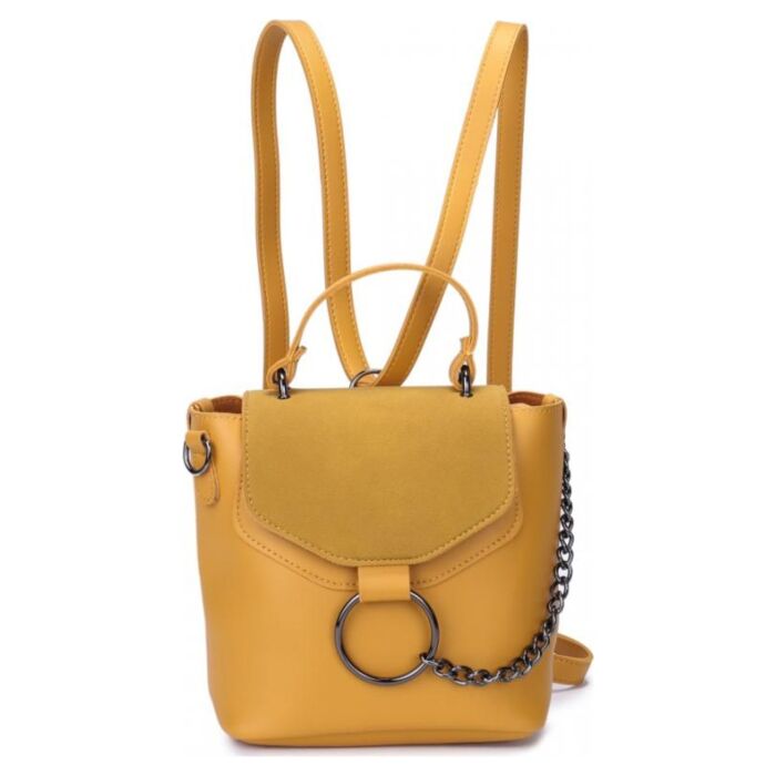 Рюкзак кожаный OrsOro женский с одним отделением на молнии с клапаном DW-828/5 желтый цейлонский 