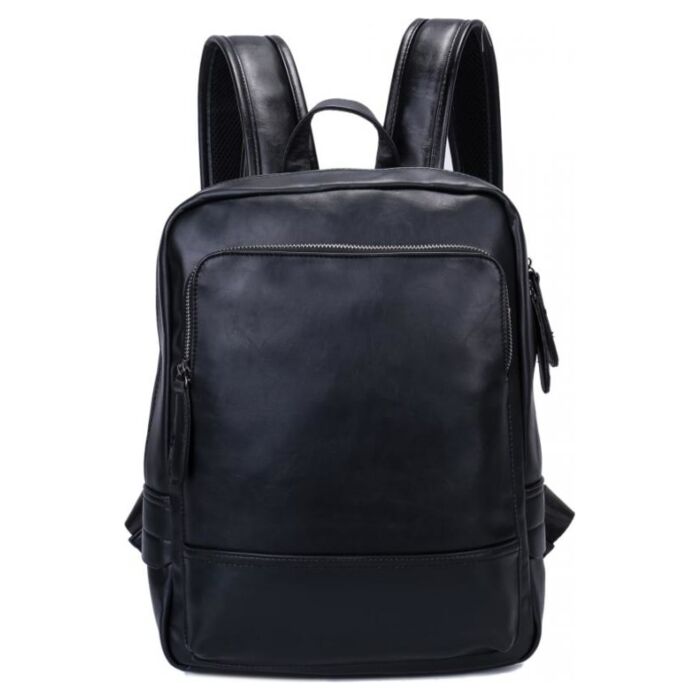 Рюкзак кожаный GRIZZLY мужской на молнии с одним отделением и карманом для ноубука RM-93/1 черный 