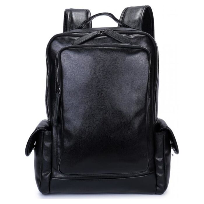 Рюкзак кожаный GRIZZLY мужской на молнии с одним отделением и карманом для ноубука RM-94/1 черный 
