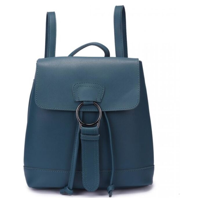 Рюкзак кожаный OrsOro женский с одним отделением на затяжках с клапаном DW-829/4 сине-зеленый 