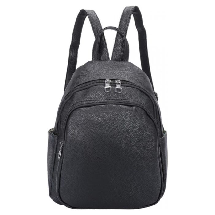 Рюкзак кожаный OrsOro DS-0024/1 женский на молнии с двумя отделениями и карманами черный 