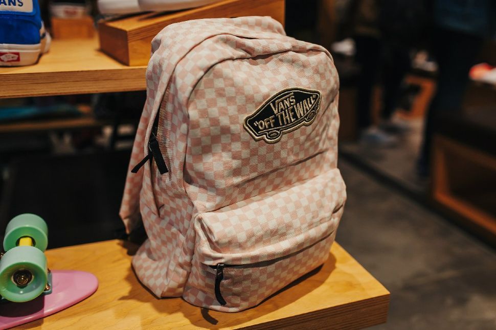 Vans peach checkerboard backpack discount