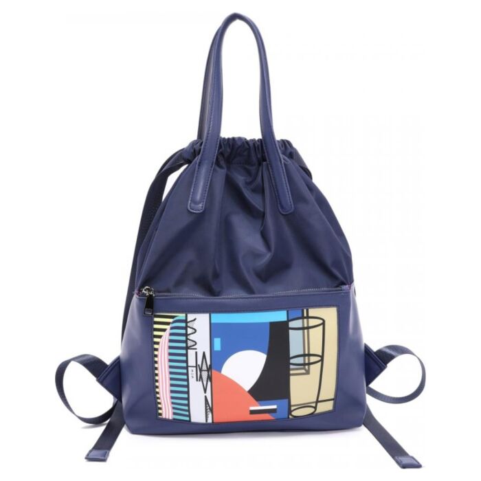 Рюкзак кожаный OrsOro DS-976/2 женский на магнитной кнопке с утяжками синий 