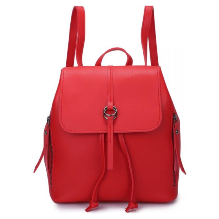 Рюкзак кожаный OrsOro женский с одним отделением на затяжках с клапаном DW-833/4 красный 