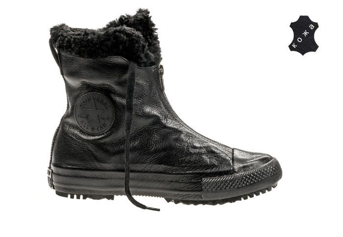 Кожаные кеды Converse Chuck Taylor All Star Hi-Rise Boot Shroud Leather + Fur 553350 черные 