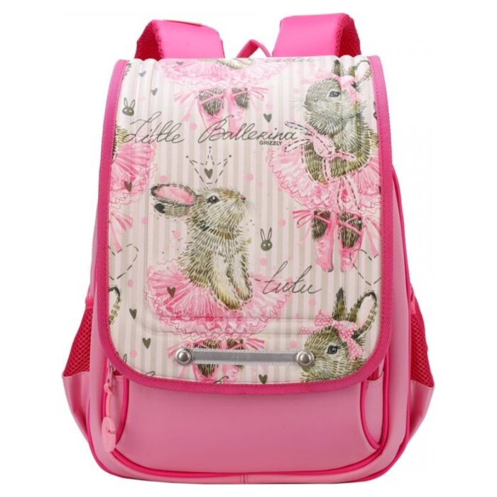 Школьный ранец GRIZZLY RA-977-2/1 для девочек c укрепленной спинкой и нагрудной стяжкой розовый 