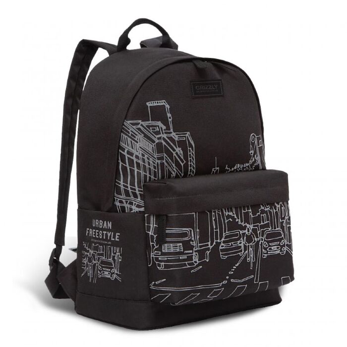 Рюкзак молодежный RQL-117-7/1 с принтом, черный 