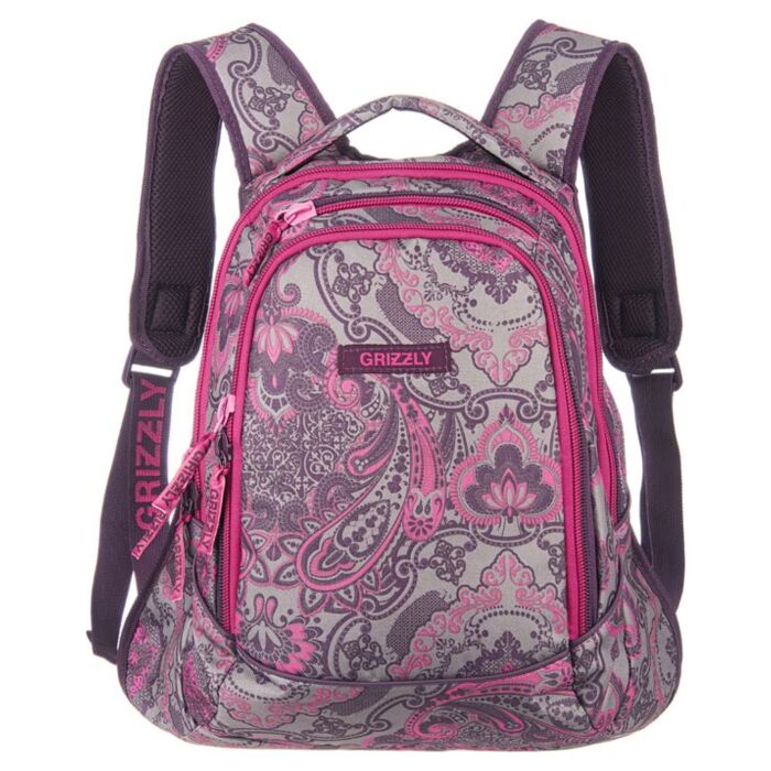 Рюкзак молодежный GRIZZLY для девочек RD-524-1/4 фиолетовые узоры 