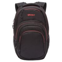 Рюкзак молодежный GRIZZLY мужской объемный c одним отделением и карманом на молнии RQ-003-3/1 черный - красный