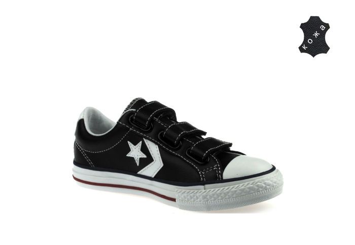 Детские кожаные кеды Converse (конверс) Star Player SA 637316 черные &nbsp;Детские кеды Converse - стильная обувь для активного и стильного подростка. Верх из высококачественной и&nbsp;мягкой&nbsp;кожи, &nbsp;дополнен функциональными застёжками на липучках, которые позволят без труда обуть любимые кеды) &nbsp;Белая резиновая подошва с рельефным протектором обеспечивает отличное сцепление с любой поверхностью. Мягкая текстильная подкладка и стелька создают комфортный микроклимат даже при длительной ходьбе.