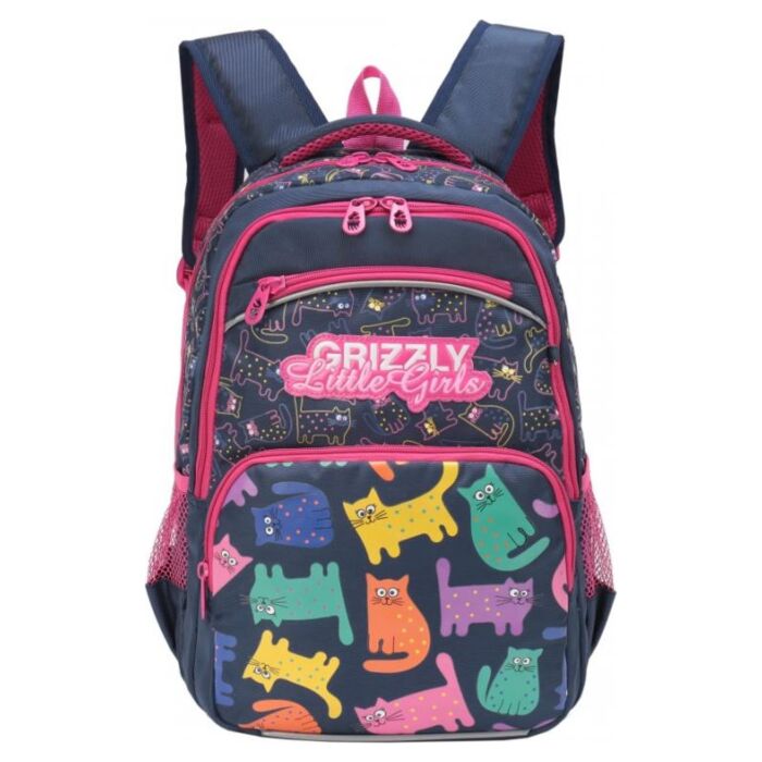 Школьный рюкзак GRIZZLY RG-965-1/1 для девочек c анатомической спинкой и двумя отделениями синий 