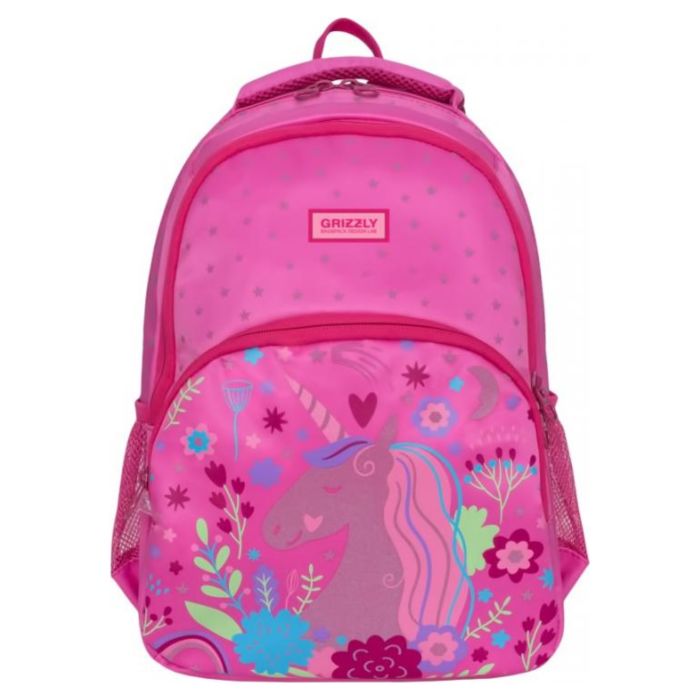 Школьный рюкзак GRIZZLY для девочек c анатомической спинкой и двумя отделениями RG-966-1/1 розовый 