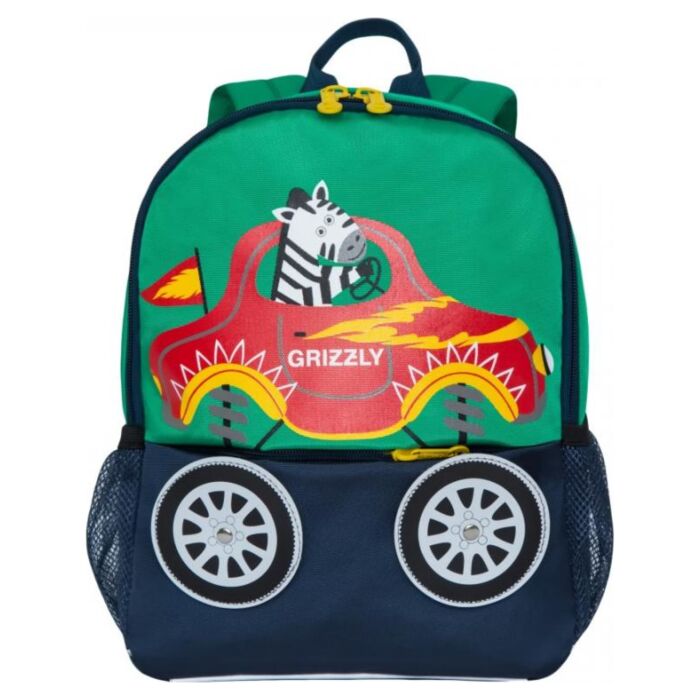 Рюкзак детский GRIZZLY для мальчиков с одним отделением и укрепленной спинкой RK-994-1/1 зеленый - синий 