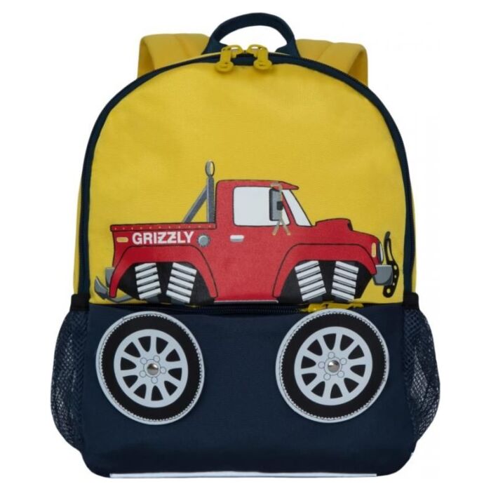 Рюкзак детский GRIZZLY для мальчиков с одним отделением и укрепленной спинкой RK-994-1/3 желтый - синий 
