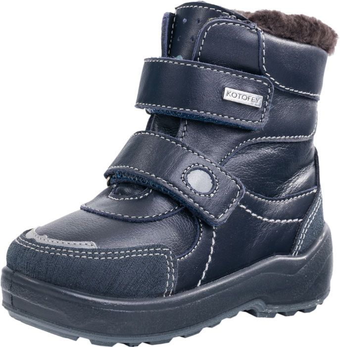 Детские кожаные ботинки Котофей 252078-52 с овчиной для мальчиков синие 