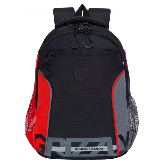 Рюкзак школьный GRIZZLY с двумя отделениями RB-259-1m/1 черно-красный 