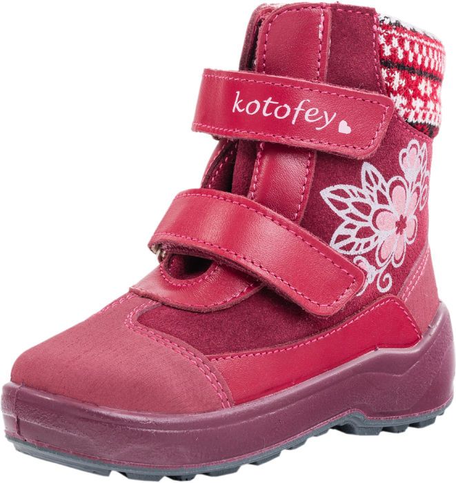Детские кожаные ботинки Котофей 252114-41 на меху для девочек бордовые 