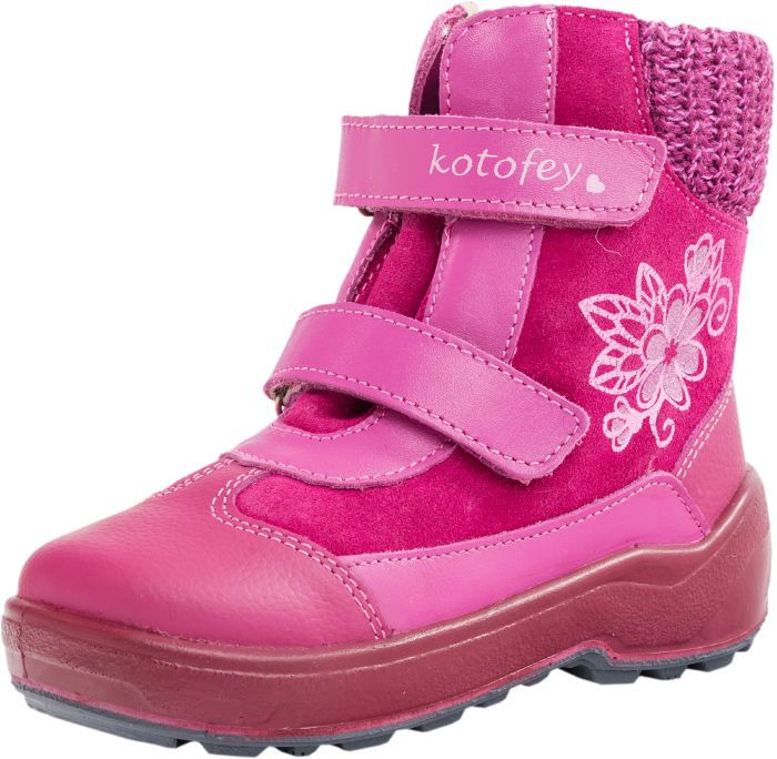Детские кожаные ботинки Котофей 252114-42 на меху для девочек розовые 