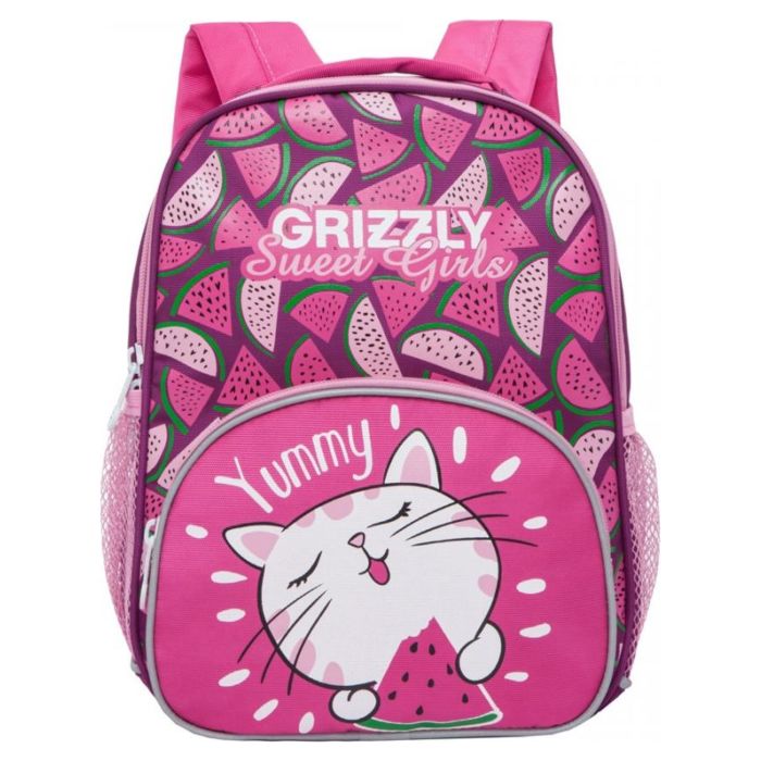 Школьный рюкзак GRIZZLY RK-076-1/2 для девочек с одним отделением и укрепленной спинкой розовый - фиолетовый 