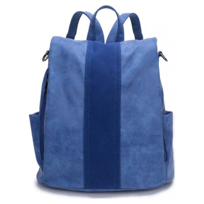 Рюкзак кожаный OrsOro женский с молнией у спины антивандальный DW-820/2 синий 