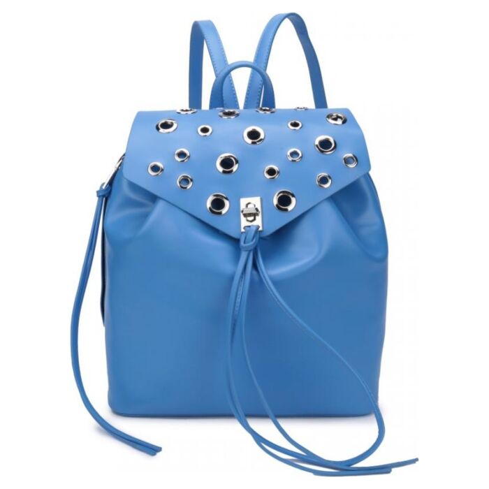 Рюкзак кожаный OrsOro DW-848/3 женский на затяжках и застежке с одним отделением небесно-голубой 
