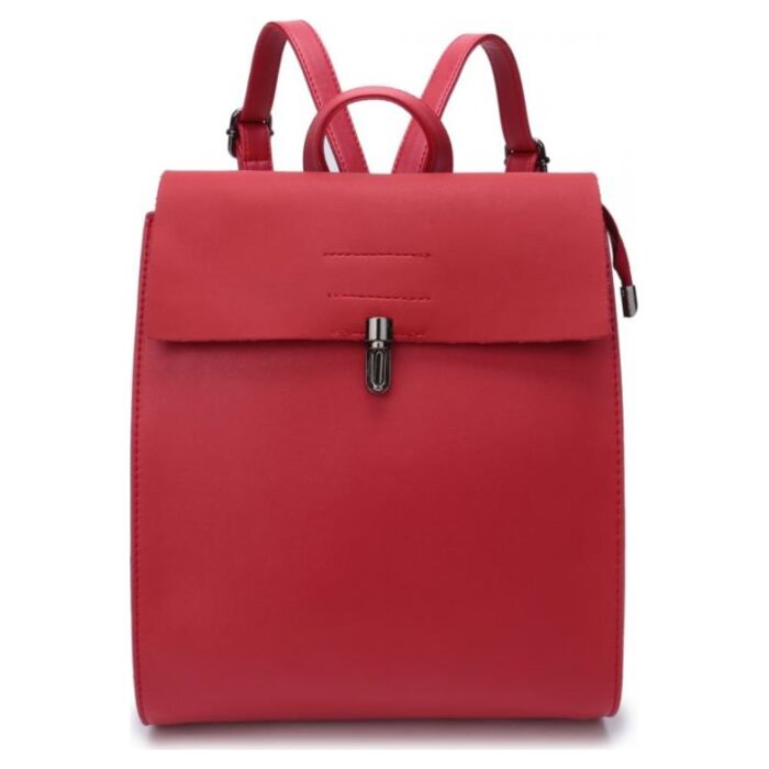 Рюкзак кожаный OrsOro женский с одним отделением на молнии с клапаном DW-821/3 красный 
