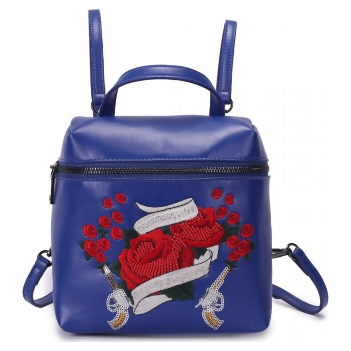 Рюкзак кожаный OrsOro DW-849/2 женский на молнии с одним отделением синий 