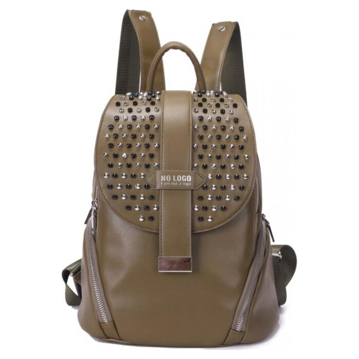 Рюкзак кожаный OrsOro женский с клапаном и двумя отделениями на молнии DW-850/2 оливковый 