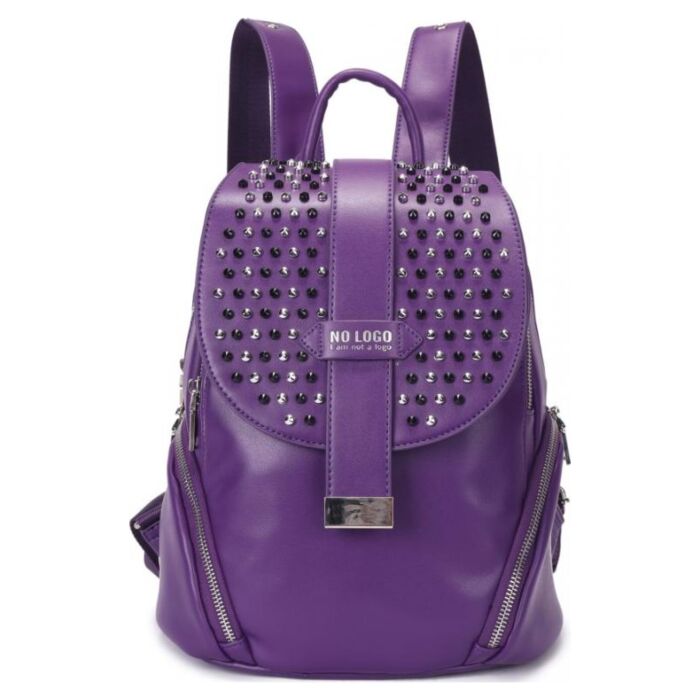 Рюкзак кожаный OrsOro женский с клапаном и двумя отделениями на молнии DW-850/3 фиолетовый 