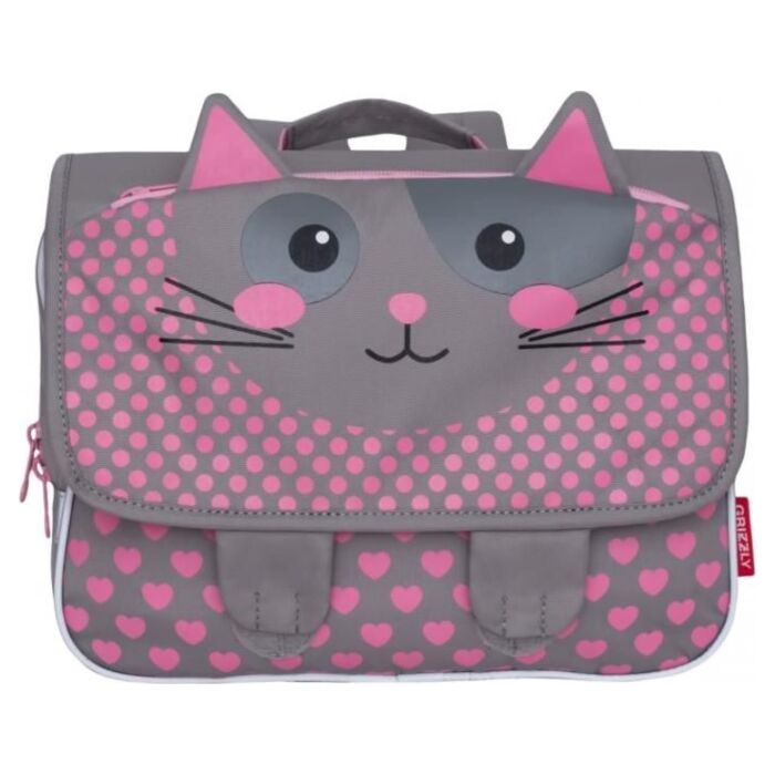 Рюкзак детский GRIZZLY для девочек с одним отделением на липучках с клапаном RK-997-2/3 кошка 