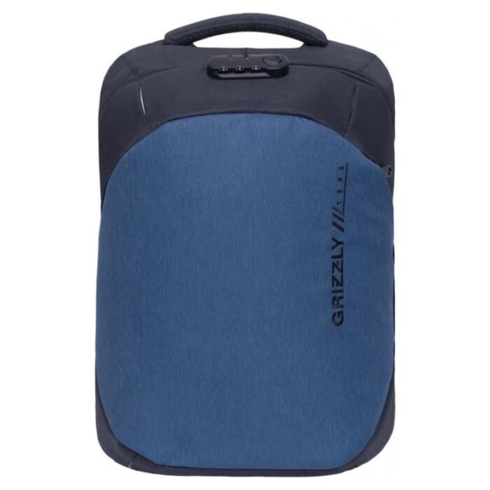 Рюкзак молодежный GRIZZLY мужской с отделением для ноутбука и USB удлинителем RQ-920-2/3 черный - синий 