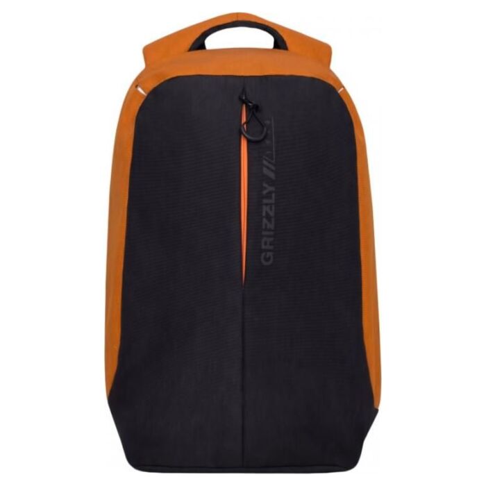 Рюкзак молодежный GRIZZLY мужской с отделением для ноутбука и USB удлинителем RQ-920-1/1 черный - оранжевый 