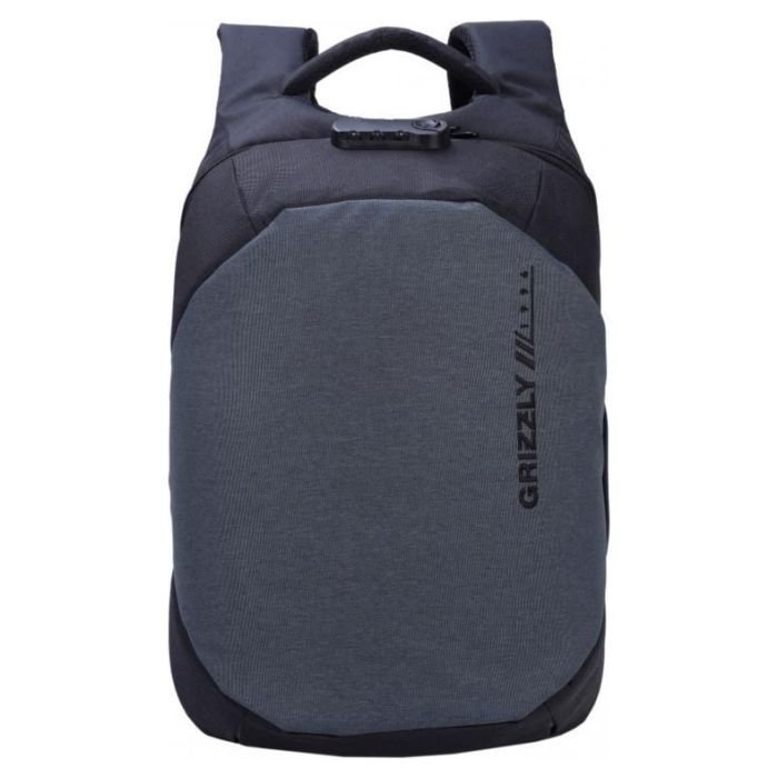 Рюкзак молодежный GRIZZLY мужской с отделением для ноутбука и USB удлинителем RQ-920-2/1 черный - серый 
